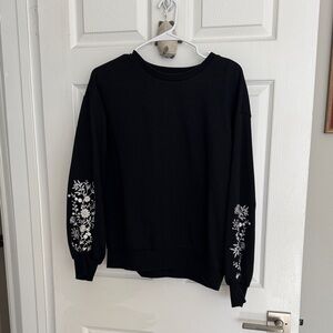 Forever 21 Black Sweatshirt with White Floral Sleeve Embroidery